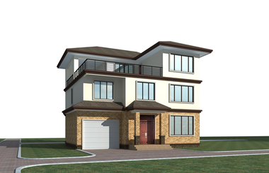 農村現代簡約三層帶車庫房屋設計圖，左右不開窗戶型